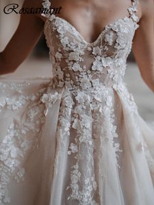 2024 Pearls Beading 3D Floral Lace A-Line Wedding Dresses Spaghetti Straps Illusion Bridal Clows Robe de Mariee