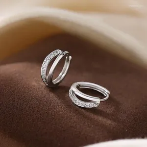 Brincos de garanhão 925 Círculo de zircão de camada dupla de prata para mulheres Girls Wedding Jewelry Gift EH1042