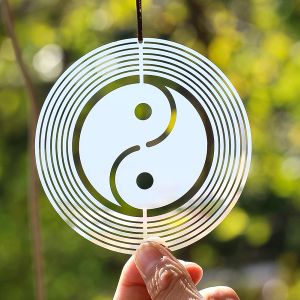 Dekorationer whirligig 3d yin yang vind spinnare catcher rostfritt stål feng shui tai chi wind chimes spegel reflekterande trädgård hängande dekor