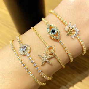 Bracelets de charme Trendy Gold Color Star Fish Rhinestones Chain Bracelet for Women's Anniversary Gift Silver Plated Double Casual Jóias