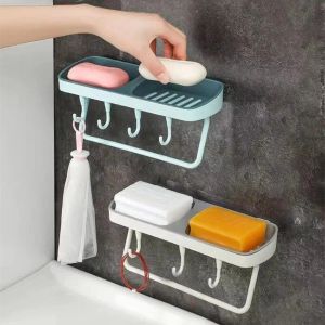 Dishes 1pc Bathroom Soap Holder, Wall Mounted Multifunctional,Placement And Suspension, Wall Mounted No Punch Soap Dish