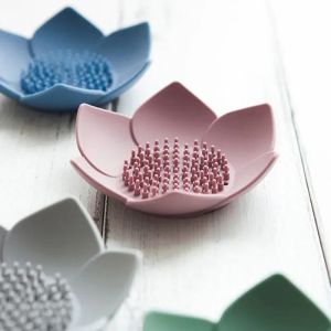 Ställ tvålbox Lotus Form Nonslip Portable Silicone For Water Draining Solid Color Draining Soap Dish Badåtillbehör