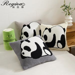Regina Soft Cute Panda Knitted Pillow Case Cozy Kawaii Fluffy Microfibre Sofa Sofa Cushion Cover Decor Home Luksus 240428