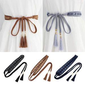 Belts Woven Tassel Belt Knot Dress Decoration Waistbands Knitted Waist Braided Thin Rope Lace Cotton Thread Chain DIY