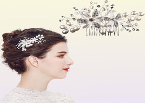 Crystal Flower and Leaf Wedding Hair Comb Silver Hår smycken för bröllop Bride Bridesmaid JCH1008178050