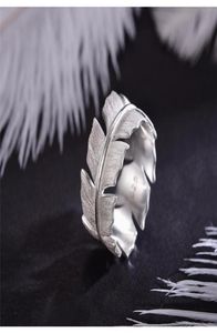 Jóias artesanais originais Jóias S925 Sterling Silver Natural Natural Rings Soft Feather para mulheres Duas cores1121959