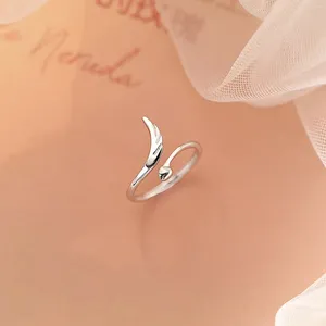 Cluster Rings 2024 Silver Color Adjustable Open Ring Thumb Heart Angel Wing For Women Men Lovers Crystal Jewelry Gifts