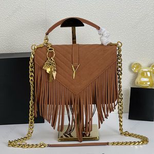 Lyxhandväska äkta läder kvinnors väska frostad messenger väska kuvert väska kedja tofs axel väska crossbody väska mode tygväska designer väska 24c klaffväska