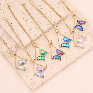 Cadeia luxuosa colorida de borboleta zircão de aço inoxidável para mulheres 26 cm de pulseira ajustável Presentes de joias 18k Prazado de ouro