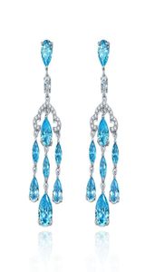 Water Drop Aquamarine Diamond Dangle Earring 100 Original 925 sterling silver Party Wedding Drop Earrings for Women Jewelry2453645