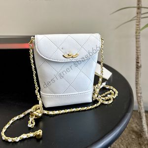 Damdesigner Mini Drawstring Pries Fries Bucket Bag Gold Ball Lambskin Leather Diamond Lattice Metal Hårdvarukedja Lyxig handväska Cross -handväska