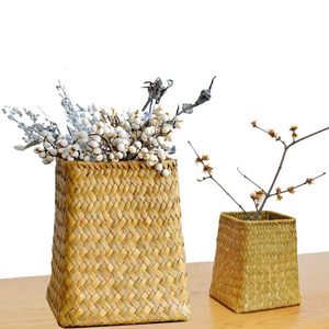 Planters Pots Natural seaweed woven storage basket garden vase hanging flower pot home decoration Q2404291