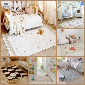 Vita fluffiga mattor för vardagsrum med tofsar Rektangel Plush Nursery Play Mats For Children Soft Bedroom bredvid mattor för KI 240423