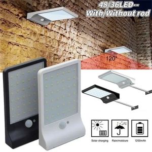 Decorações 36/48LED Solar Power PIR PIR Sensor de movimento Lâmpada de parede Lâmpada de parede doméstica ao ar livre IP65 Decoração de pátio leve à prova d'água