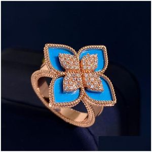 Кольца Band Brand Luxury Clover Designer для женщин девочки Sweet 4 Leaf Flower 18k Gold Shining Crystal Diamond Love Ring Свадьба Dhqyd