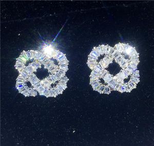 Orecchino a forma di fiore di vecalon diamante trasparente 925 Orecchini per borchie per matrimoni in argento sterling per donne gioielli da sposa3062019