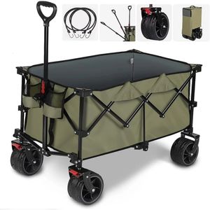 Camping Wagon Heavy Duty Folding Utility Garden Cart With Big AllerRrain Beach Wheels Drink Holders Trolley levererar hem 240420