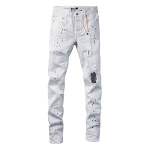 Men's Jeans Purple ROCA Brand jeans Fashion top quality with top street white paint distressed Repair Low Rise Skinny Denim pants J240429