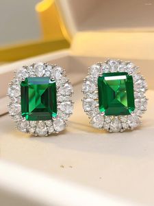 Stud Earrings Pure Silver Vintage European And American Emerald Plated With 18k Gold High Carbon Diamond Temperament Wedding Jewelry