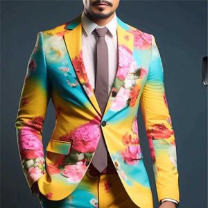 Mäns kostymer Blazers 2024 Fashion New Mens Leisure Suit Boutique Business Wedding Host Slim Suit Flower Jacket T240428
