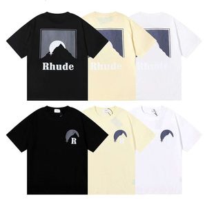 Rhude t-shirt designer tee lyx mode mens tshirts moonlight moon print lossa avslappnad mångsidig kortärmad för män och kvinnor