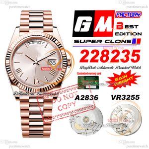 228235 DayDate A2836 VR3255 Automatic Mens Watch GMF V3 Rose Gold Roman Dial 904L Steel President Bracelet Super Edition Same Serial Card Gain Weight Puretime PTRX