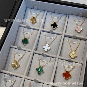 Van Cl ap Classic Fanjia S925 Sterling Silver Lucky Four Leaf Grass Malachite Laser Single Flower Diamond Collar Chain Halsband