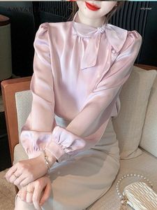 Women's Blouses Pink Satin Shirt Women Spring Slim Professional Commuter Style Graceful Blouse Fashion Loose Versatile White Camisas