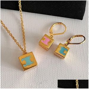 Серьги Ожерелье 18K Золотое роскошное бренд CE Brand Cube Designer Love Pink Blue Retro Vintage Warm Waster