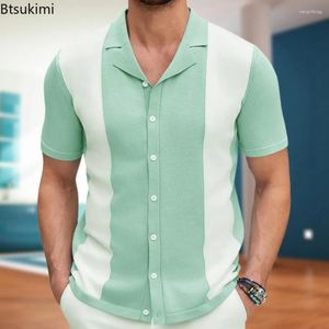 Herren Polos Summer Strick Strickjacke Kurzärmel Patckwork Polo Shirt Fashion Kontrast Farb Design Mann Trend Geschäfte Casual Shirts