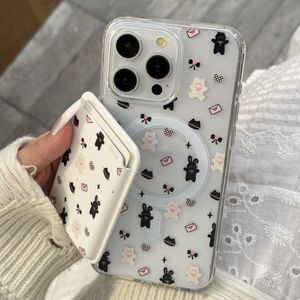 Мультфильм кролик и медведь магнитный держатель карт подходит для Apple Mobile Phone Case iPhone15/14pro 13 12 11 Max Simple New Style Women