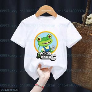 T-shirts New Boys T-shirt Fun Cartoon Gecko Garage Printed Childrens Clothing Boys T-shirt Summer Fashion Boys/Girls ClothingL2404