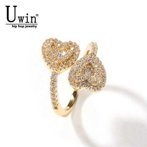 Anéis de banda uwin coração em forma de coração redondo redondo rbacuette Iced blsquare cubic zirconia charme jóias de luxo jóias presente de noivado feminino j240429