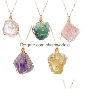 Pendant Necklaces Wholesale Natural Crystal Quartz Healing Point Chakra Bead Gemstone Women Men Original Stone Style Drop Delivery J Dhr9S