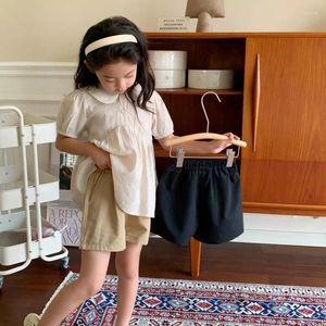 Shorts Girls Suit Kids Clothes 2024 Summer Korean Thin Classical Versatile Fashion Casual Loose Solid Elastic Waist Pants