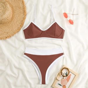 Women's Swimwear High Waist Splicing Bikini Bordered Sling Swimsuit Thong Sexy Women Vacation Two Piece Brazilian Beachwear Bathing Suit