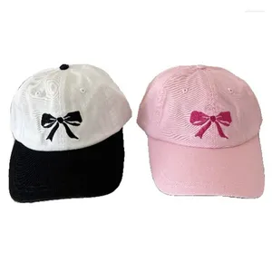 Caps de bola Moda Bordado BOWS CHAPA DE BASEBOL PARA MENINAS LONGOS BRIMS SOF SOF SOLSHADE TEENS SUN PROTAÇÃO SUN PATO AJUSTÁVEL SOL