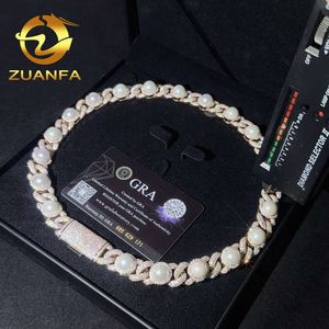 Trendy Vintage Mix Pearl Beads VVS Moissanite Diamond Cuban Link Chain 925 Silver Hip Hop Iced Out Pearl Cuban Necklace Chain Chain