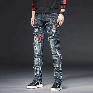 Jeans masculinos 2023 Primavera/verão Novas tendências da moda lágrimas para homens Casual Ultra Fin Finned Rushable e de alta qualidade calças 28-36 Q240427