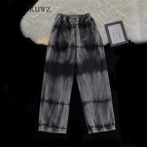 Mäns jeans American Retro Tie-Dye Hiphop High Street Hip-Hop Loose Straight Casual Trousers män botten långa byxor manliga kläder