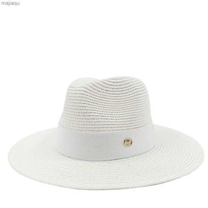 Шляпы кепков белая соломенная шляпа Новая пляжная шляпа Макарон Лето универсальная квартира соломенная шляпа пляжный туризм базовый солнце Hatl240429