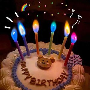 Candles 6/12Pcs Birthday Party Supplies Wedding Cake Candles Safe Flames Dessert Decoration Colorful Flame Multicolor Candle d240429