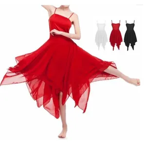 Wear Wear Women Baller Dress Ballerina Ginnastica per adulti Rosso Cinta senza maniche Danza contemporanea asimmetrica in chiffon contemporanea