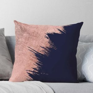 Pillow Navy Blue Abstract Faux Rose Gold Brushstrokes Throw Luxury Home Accessories Couch S Christmas Decorations 2024