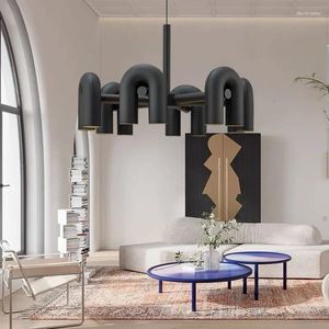 Kronleuchter High-End Art Deco u Tube Kronleuchter orange blau graues schwarzes Metall für Esszimmer Küchenbar Shop Anhänger Lampe Kordel einstellbar