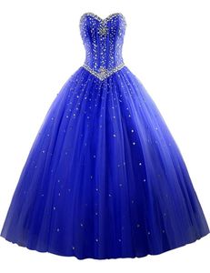 2021 Royal Blue Stock Ball Quinceanera Dresses Pärled Sweet 16 Year Laceup Prom Party Evening Gown Vestidos de 15 Anos QC14065799495