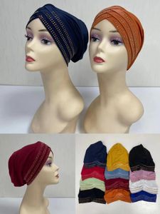 Arab Wrap Muslim Scarf Hijabs Turbans African Headtie Stones Hat For Women Pleaned Beanie Headwrap Hair Accessories 12pcs/Pack 240410