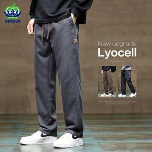 Calça masculina roupas de marca de lyocell mole lyocell masculino solto pull reto elástico cintura coreana calça casual plus size 4xl q240429