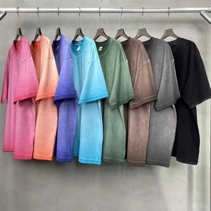 Men's T-Shirts 2024 New 250G Dyed Old Wash T-shirt Harajuku Extra Large Short Sleeve Y2K Unisex Round Neck Sweater 8 ColorsL2403