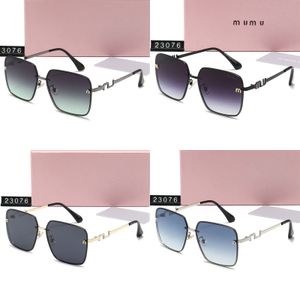 Mui Mui Square Frame Metal Sunglasses for Woman Logo Temple Fashion Mens Designer Sunglasses Anti Radiation Polarize Sun Glases Man Luxury Shade Sanlight Eyeglass